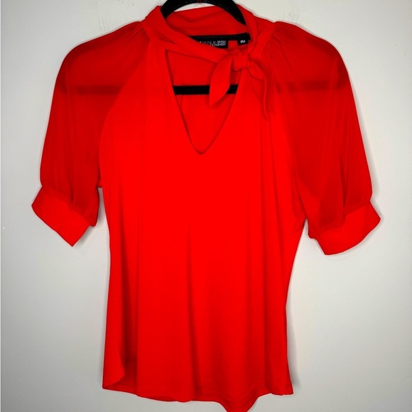 NY&C Red Puff Sleeve Knit Sailor Top XS - Picture 2 of 6